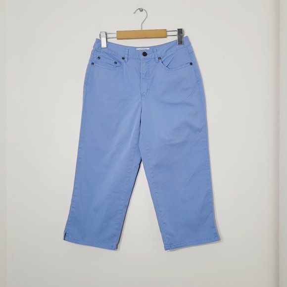 Talbots Petite Vintage Straight Leg Denim Capri Pants Light Blue Stretch Retro 4 - Picture 1 of 13